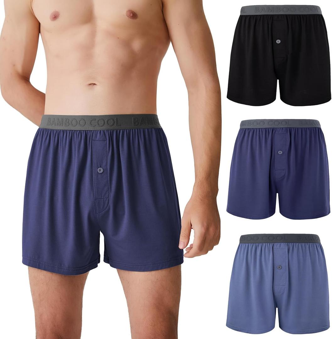 BAMBOO COOL Mens Boxer Shorts Underwear Soft Comfortable Breathable Knit Boxers Short for Men (3 or 5 Pack), Large