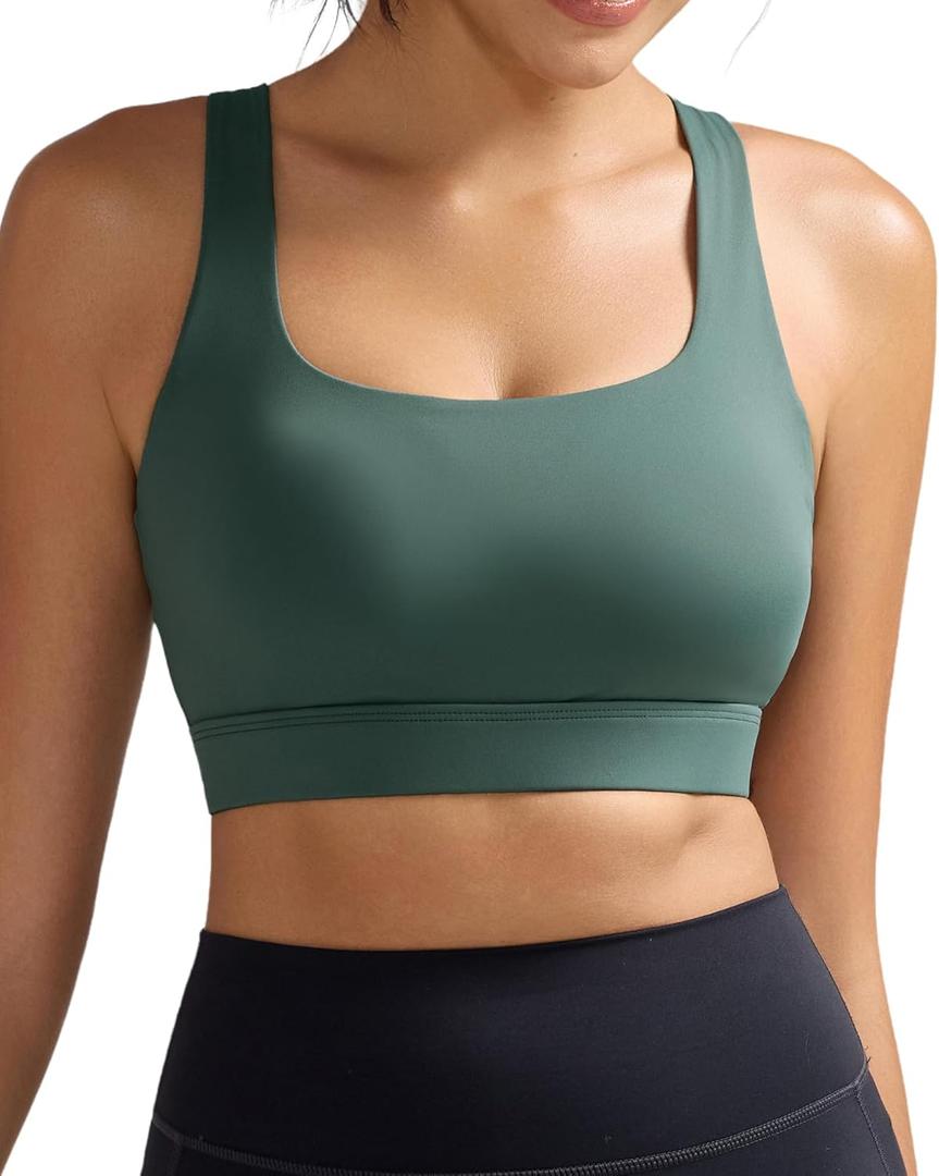 RUNNING GIRL High Impact Sports Bras for Women, High Support Running Strappy Women's Sports Bra with Sewn in Pads (Green, XXL)