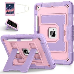 for iPad 9th/ 8th/ 7th Generation 10.2 Inch (2021/2020/ 2019) iPad Case 9th Generation with Pencil Holder,Heavy Duty Shockproof Cover for i Pad 9th/8th/7th Gen,Purple Rose