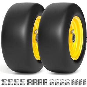 RONPOW 11x4.00-5 Lawn Mower Tires Flat Free and Wheel, 11x4-5 Solid Front Tires for Zero Turn Mower, 350Lbs Load, 3/4", 5/8" and 1/2" Bearings, 3.4"-5.8" Hub for Residential Commercial, 2Pack Yellow