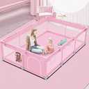 Pink Baby Playpen 74x50 Inches Playpen for Little Princess Play Yards Indoor & Outdoor Sturdy Safety Baby Girls Play Pen with Soft Breathable Mesh Toddlers Activity Center with Anti-Slip Base