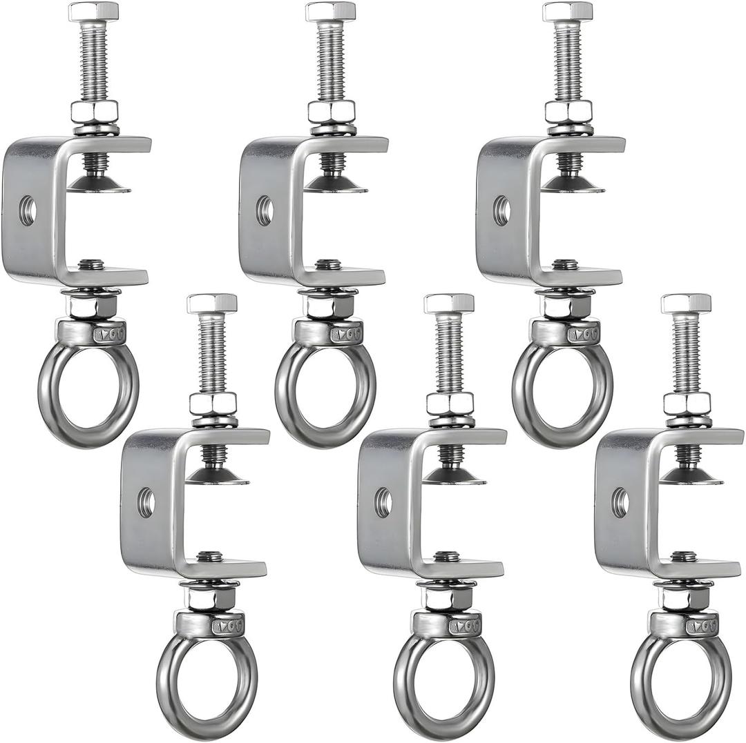6 Pcs 1" 25mm C-Clamps, Stainless Steel Beam Clamp with M8 Stainless Steel Screw Ring, I-Beam Design U-clamps Universal Desk Clamp for Metal Mounting Welding Building Household
