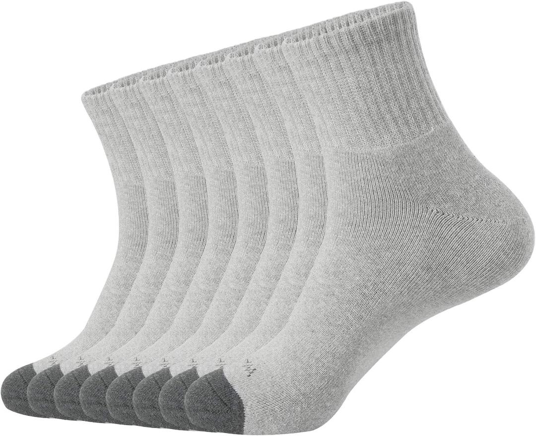WANDER Men's Athletic Ankle Socks 8 Pairs Thick Cushion Running Socks for Men & Women Cotton Socks 7-9/ 9-12/ 12-15 (8 Pair Grey, Shoe Size: 9-12)