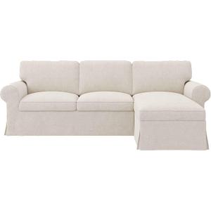 Replacement Sofa Cover Fit for IKEA Ektorp 4-Seat Corner and Loveseat Chaise Sectional, Couch Slipcover Furniture Protector, Cool White (Cover Only, Sofa Not Included)