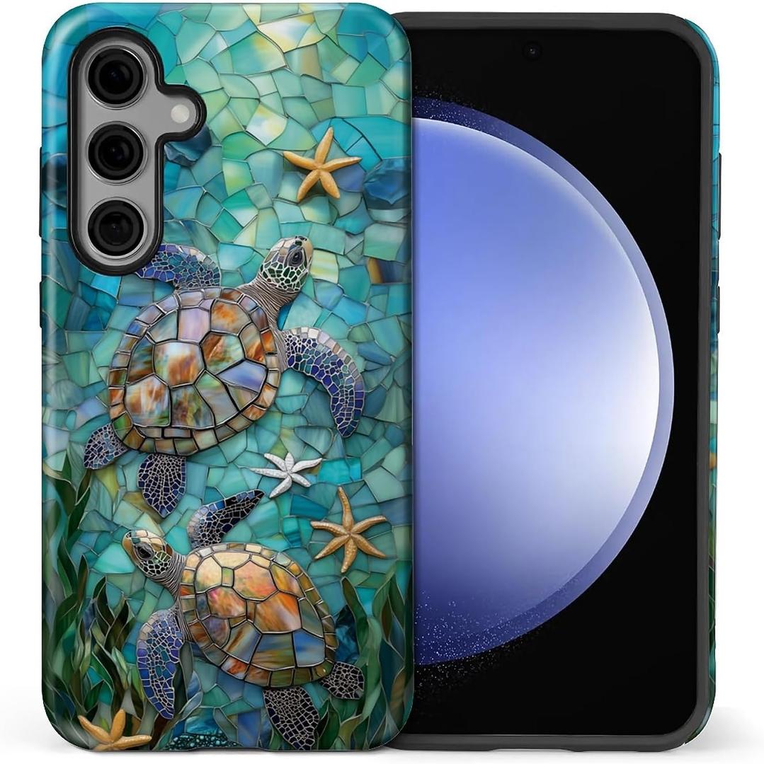 CARLOCA Case for Samsung Galaxy S25 FE,Sea Turtle Stained Glass Mosaic Design- Hybrid Dual Protection Soft TPU + Hard PC, Shockproof Anti-Scratch Cover Men Women Stylish Protective Phone Case