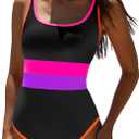 popvil Women's One Piece Swimsuits 2025 Tummy Control -Slimming Bathing Suit Neon 1 Piece Beach Outfit Sexy Sport Swim Suits (Large, Black Purple)