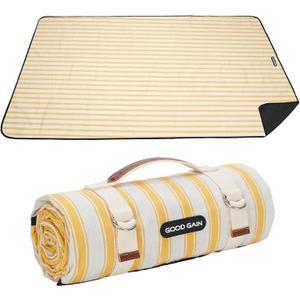 G GOOD GAIN Picnic Blankets Waterproof - Extra Large Outdoor Blanket Sand Free Foldable with Carry Strap for Beach, Camping, Park Grass, Hiking, Travel, Concerts, Indoor(Bumblebee)