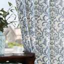 jinchan Curtains for Bedroom, Light Filtering Curtains 72 Inch Length 2 Panels Set, Baroque Style Linen Drapes for Living Room, Vintage Damask Patterned Window Treatments, Grommet Slate Blue on Flax