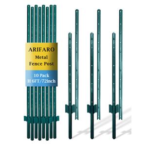 ARIFARO Metal Fence Posts 6 Feet assemblable,Pack of 10,Sturdy Duty No Digging Garden U Post for Wire Fencing Steel Poles for Yard, Outdoor