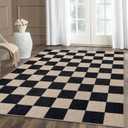 Lahome Checkered Easy Jute Area Rug, 5x7 Outdoor Patio Rug Washable Carpet for Living Room Checkerboard Indoor Outdoor Carpet, Farmhouse Geometric Non Slip Black Mat for Backyard Dining Room (4'11" x 6'11" (Rectangular))