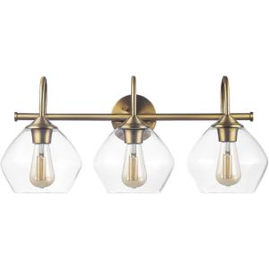 Globe Electric 63000103 26" 3-Light Vanity Fixture, Brass Finish, Clear Glass Shades, Beauty Room Accessories, Bathroom Lighting Over Mirror, Makeup Lights, Wall Light, Home Essentials, House Dcor, 11.37 inches