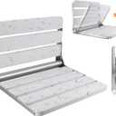 Teak Folding Shower Seat Wall Mounted, 16" Foldable Shower Bench, 400lbs Max Load, Space-Saving Fold Down Design for Seniors, Elderly & Small Shower Spaces (White, 16 inchs)