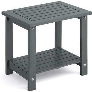 2-Tier Outdoor Side Table, Weather-Resistant End Table with Storage Shelf, Wooden Coffee Table for Indoor, Backyard, Garden, Bed, Living Room (Dark Grey)