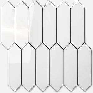 Vamos Tile Glossy White Backsplash Tile Peel and Stick, 12.8 x 12.8 Inch 10 Sheets Long Hexagon PVC Self Adhesive Mosaic Wall Tiles Stick on Backsplash for Kitchen and Bathroom