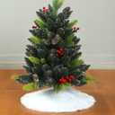 Sattiyrch Small Christmas Tree Skirt 18in, Faux Fur White Xmas Small Tabletop Christmas Tree Skirt (White Faux Fur, 18in)