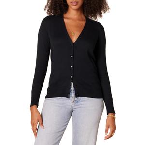 Amazon Essentials Women's Lightweight V-Neck Cardigan Sweater (Medium, Black)