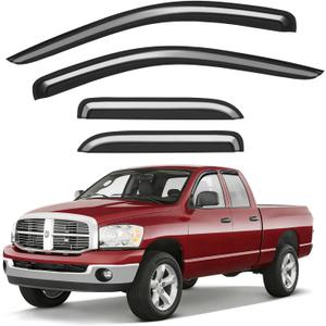 Window Rain Guards Fit for 2002-2008 Dodge Ram 1500 Quad Cab/Extended Cab | Outside-Mount | Window Visors | Wind Deflector for 03-09 Dodge Ram 2500 3500 Extended Cab | Dark Smoke Vent Shades