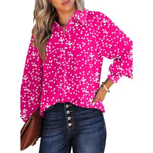 Dokotoo Women's Casual V Neck Allover Floral Print Long Sleeve Chiffon Button Down Blouses Bohemian Top Shirts (XX-Large)