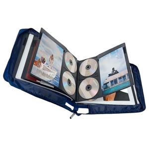 DVD CD Storage Case with Extra Wide Title Cover Pages for Blu Ray Movie Music Audio Disk (Portable Carrying Binder Holder Wallet Album Home Organizer Shelf )- Blue, 128 disk units, 64 cover pockets