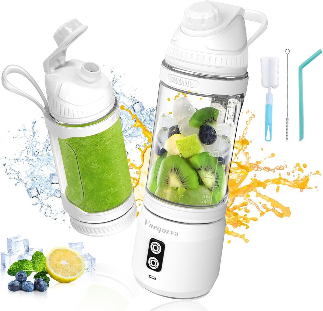 Vaeqozva 700ml Portable Blender,Personal Blender USB Rechargeable for Shakes and Smoothies,WHITE, 98x98x326mm