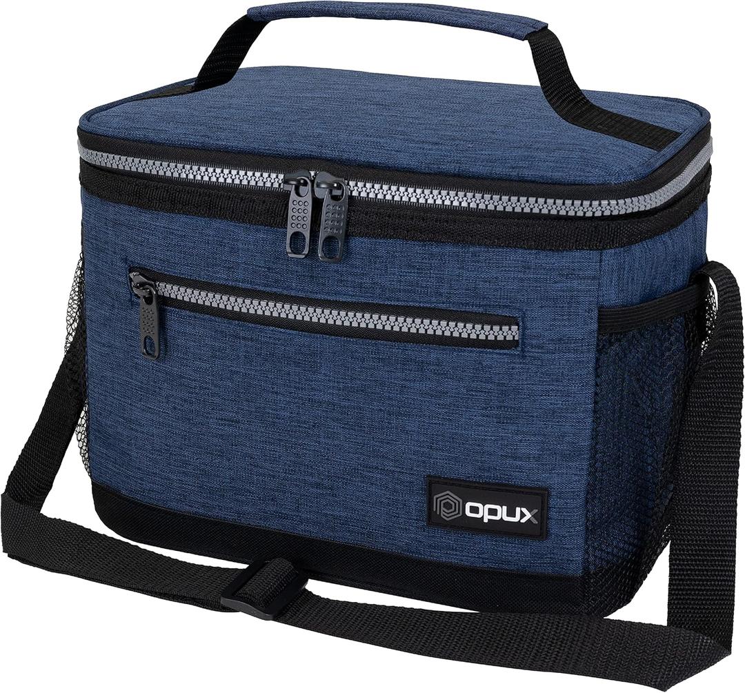 opux Insulated Lunch Box Men Women, Lunch Bag for Work School, Leakproof Soft Cooler Tote Adult, Large Lunch Pail Kids Boys Girls, Picnic Beach Food Bag with Shoulder Strap, Heather Navy (Medium - 8L)