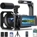 Camcorder Video Camera, 5K Video Cameras for Filming Night Vision Vlogging Camera for YouTube with 3" Touch Screen, Digital Camcorder with 16X Zoom Wifi Microphone Remote Tripod 64GB Card 2 Batteries