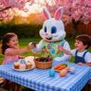 Easter Bunny Mascot Costume Blue Vest Unisex Deluxe Rabbit Costume Party Adult Size Fancy Dress