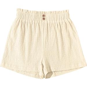 Girls' Casual Ruffled Paperbag Waist Shorts Elastic Summer Wide Leg Shorts (11-12 Years, Beige)