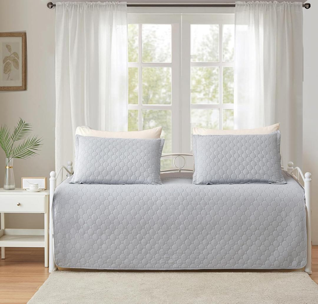 3 Piece Grey Daybed Cover Twin Size Cozy Daybed Sets Bedding Double Sided Quilting Cover Set Geometric Print Bedspread Coverlet All Season for Twin Bed with 2 Standard Shams,39"x75"