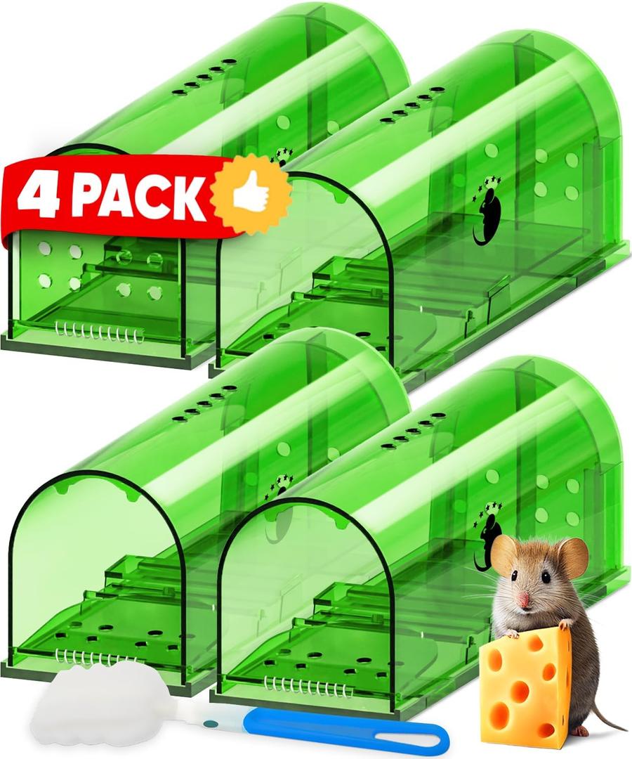 Motel Mouse Humane No Kill Live Catch And Release Mouse Traps, Reusable With Cleaning Brush - 4 Pack