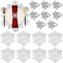 Set of 16 Christmas 8 Snowflake Placemats 8 Snowflake Metal Napkin Ring Vinyl Metallic PVC 15 Inch Silver Placemats Festival Holiday Party Wedding Table Decorations, Silver