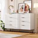 GarveeHome 8 Drawer Dresser for Bedroom, Fluted 55 in Wide Modern Chest of Drawers with Deep Drawers, Wooden Dresser Organizer for Living Room, Hallway, Kids Room, White