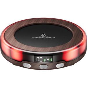 Gaiatop Coffee Mug Warmer for Desk, 3 Temp Settings, 2-9Hrs Timer, 3 Colorful Romantic Atmosphere Light Modes, Beverage Heating Plate with Digital Display for Candle Tea Milk Wood