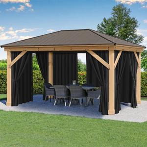 HolidayIdeas Black Outdoor Patio Curtains Waterproof with Rod Pocket 6 Pcs - Protect Privacy 84 inch Length Balcony Outdoor Curtains for Apartments,Porch, Gazebo, Pergola, Sliding Glass Door