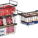 iSPECLE Chest Freezer Organizer Bins - 15.8~18.8 Inch Freezer Organizer Bins for 7 Cu.Ft Deep Freezer, 1 Hanging Basket and 3 Pack Stackable Freezer Organizer, 4 Pack Black