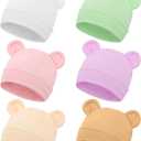 Toulite 6 Pcs Preemie Hats Cotton Preemie Beanies Baby Caps Cute Beanie Bear Ears Hospital Cap for Premature Baby Boys Girls (Light Colors)