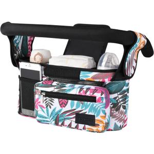 Momcozy Universal Stroller Organizer, 2 Insulated Cup Holders, Removable Zip Pocket, Adjustable Straps, Large Capacity Baby Essentials Compact Design, Fits Any Stroller (Multicolor)