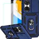 Case for Honor X7 Case, CMA-LX2 CMA-LX1 Case with Tempered Glass Screen Protector and Slide Camera Cover, 360 Rotate Ring Stand Magnetic Cover for Huawei Honor X7 Blue