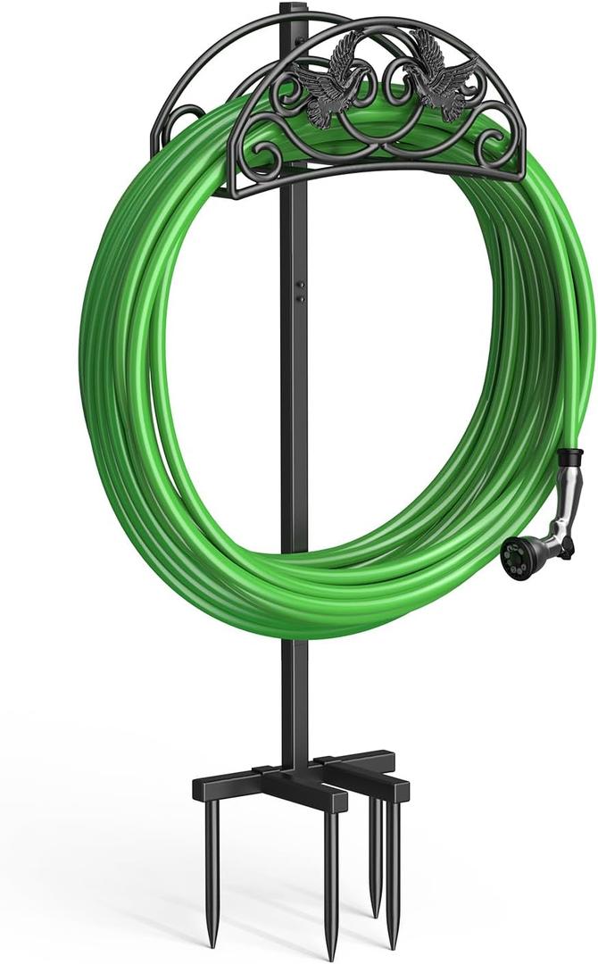 Keten Garden Hose Holder, Detachable Metal Water Hose Holder Stand, Heavy Duty Freestanding Garden Hose Reel Rack and Hose Storage Organizer for Outside Yard
