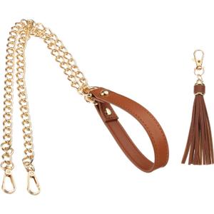 PATIKIL Purse Chain Strap, 39 Inch Leather Chain Straps Purse Strap Replacement Flat Chain Strap with Tassel for Crossbody Bag Handbag Woman, Brown/Gold
