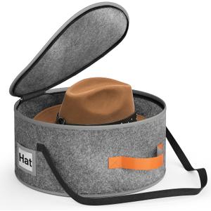 SLEEPING LAMB Cowboy Hat Box for Travel and Storage, Collapsible Cap Organizer Case with Handles & Shoulder Strap for Men Carry Cap Bag, Soft and Large Hat Box for Women Storage for Closet, Grey (16.5'')