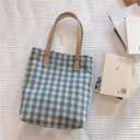 Jeelow Market Street Canvas Tote Bag Handbag Padded Purse with Vegan Leather Handles Floral Or Plaid