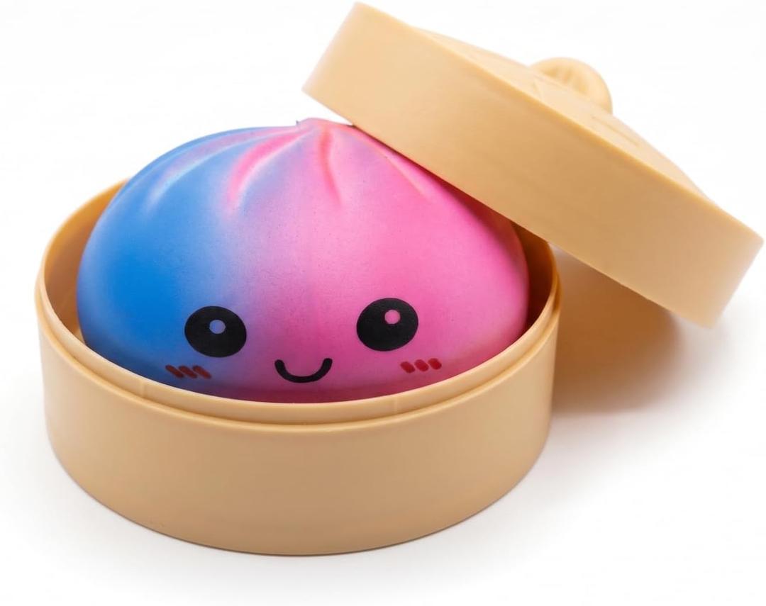 Blue Pink Rainbow Dumpling Squishies Stress Balls, Colorful Squishies Dumpling Fidget Sensory Toy with Food Steamer, Squeeze Dough Ball for Stress Relief, Stretchy Desk Toys Gift
