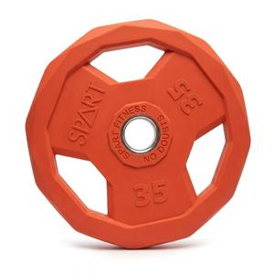 SPART Color Coded Weight Plate 2-Inch Rubber Coated Olympic Grip Plate for Barbell, Solid Cast Iron Weight Plates for Strength Training, Weightlifting, Crossfit, Home Gym, 35LB