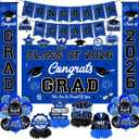 Graduation Decorations Blue Party Decor Set include Congrats Grad Banner Graduation Backdrop Class of 2026 Balloons Party Supplies