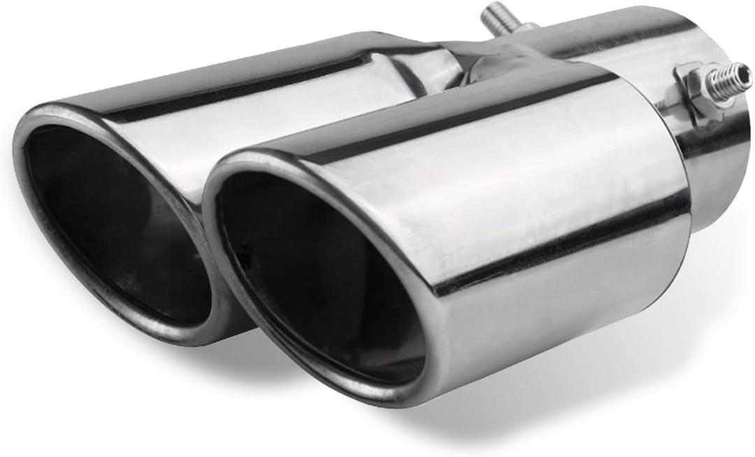 2.5" Inlet Dual Exhaust Tip, Straight Exhaust Pipe with Screw, Stainless Steel Muffler Exhaust, Tail Pipe Muffler Tip, Auto Fashion Modificed Parts, Universal Rear Tip Pipe for Cars (Silver) (1 PC, Silver #Curved Bevel Mouth)