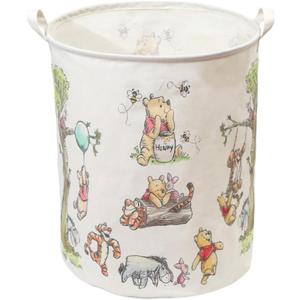 Oval Cute Bear Nursery Storage Basket With A Waterproof PE Coating, Foldable Large Canvas Laundry Hamper, Barrel Shaped Decorative Storage Baskets Suitable For Bathroom and Bedroom (White)