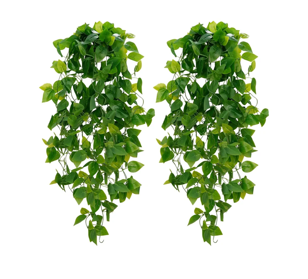 BLEUM CADE Fake Hanging Plants, 2pcs Artificial Hanging Plant, Faux Pothos Vines Hanging Plant Greenery for Wall Home Living Room Indoor Outdoor Decor (No Baskets)