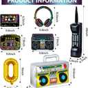 Zhanmai 26 Pieces 80s 90s Party Decorations Inflatable Boombox Radio Mobile Phone Gold Foil Chain Balloons 80s 90s Props Retro Cassette Headphones Player Cutouts for Hip Hop Party Supplies