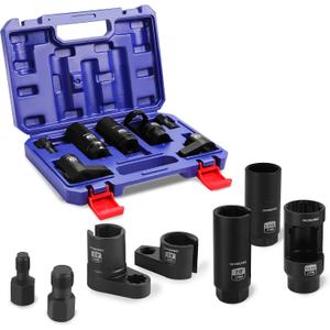 WORKPRO 7PCS O2 Oxygen Sensor Socket, Automotive 3/8" 1/2" Drive x 1-1/16" 7/8" 27mm 22mm O2 Sensor Socket Removal Tool Wrench and Thread Chaser Set, for Oil Pressure Vacuum Thermal Oxygen Sensors